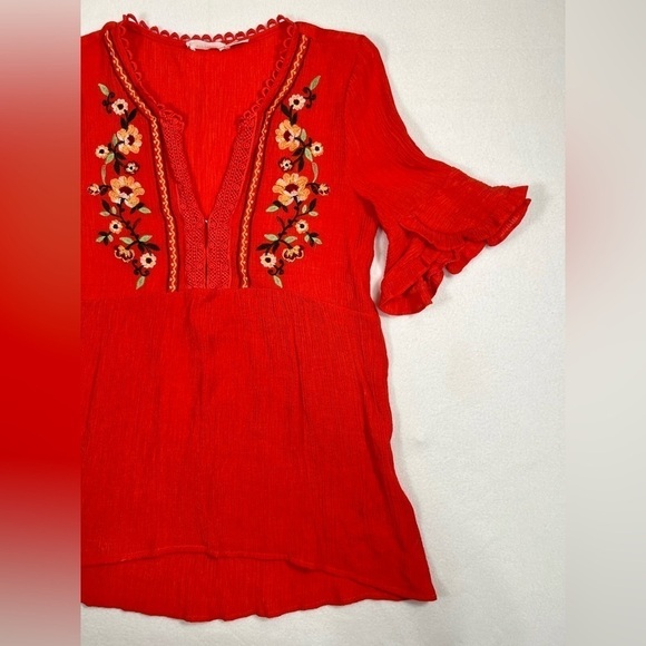 BLU PEPPER Women’s V Neck Embroidered Crochet Top Boho Hippie Cottagecore Large - Picture 6 of 13